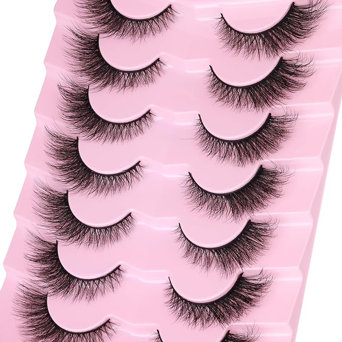 False Lashes Natural Look Faux Mink Eyelashes Wispy Fox Eye Lashes That Look Like Extensions 3D Mink Lashes Natural Strip Lashes Pack 7 Pairs