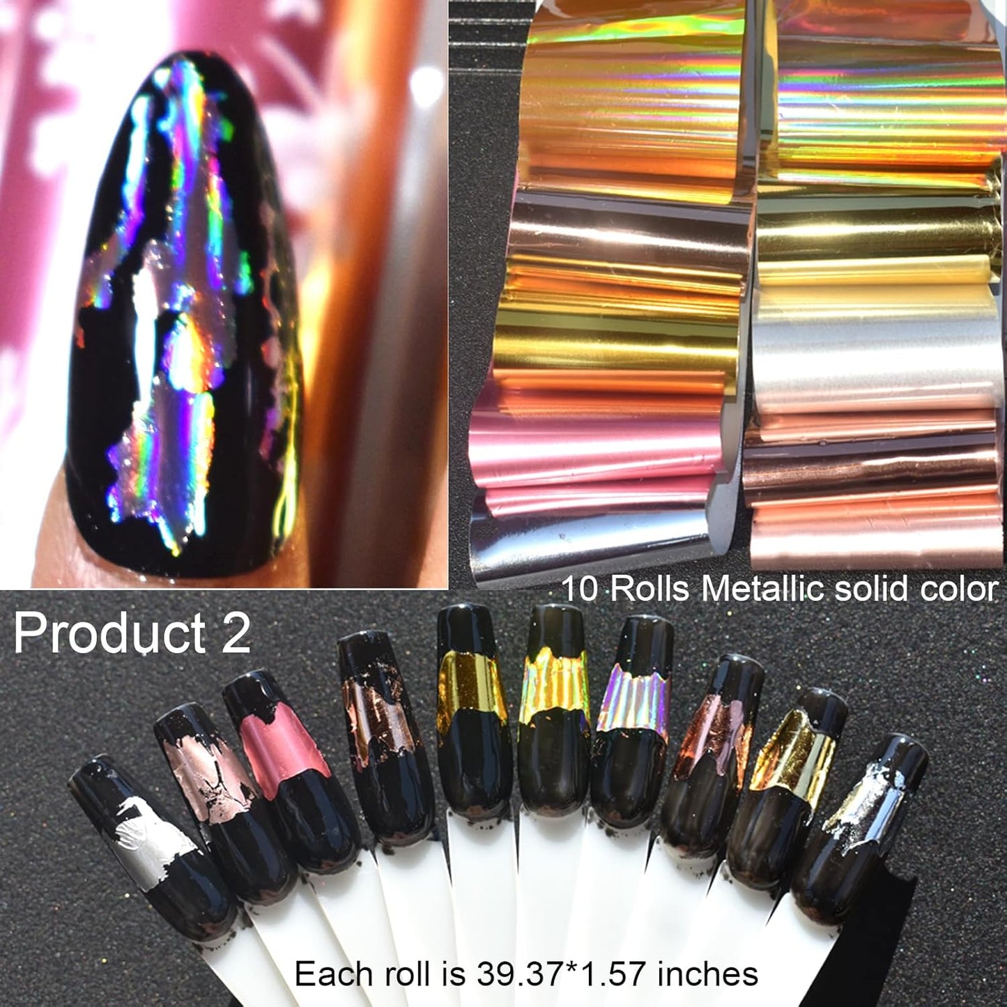 30 Rolls Nail Art Transfer Foils Set,10 Rolls Holographic Laser Aurora Nail Foil and 10Roll Metallic Color Nails Decals and 10Roll White Flowers Nails Foil Transfer Stickers 39.37x1.57 inches (30)