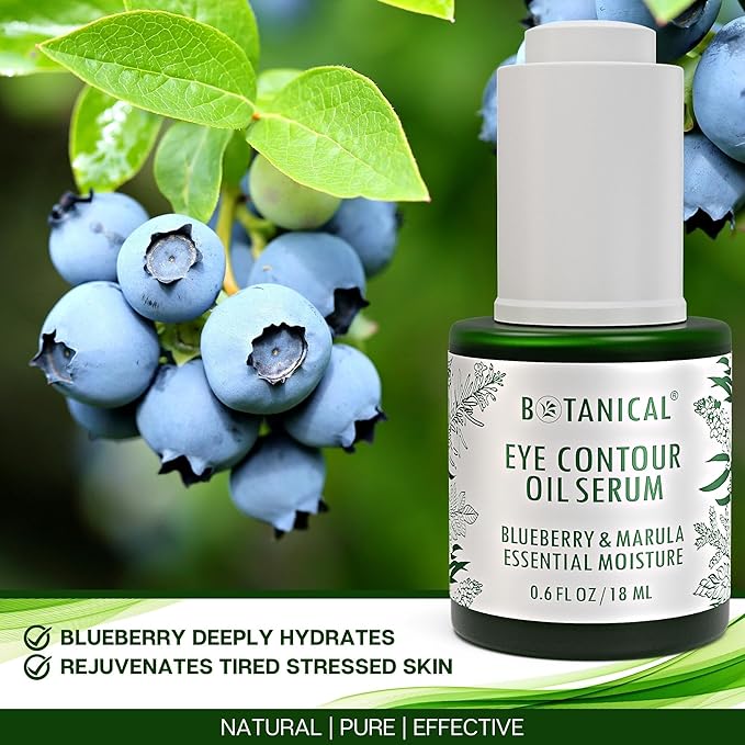 Botanical Eye Contour Oil Serum | Blueberry & Marula Oil | Organic, Pure, Natural Skincare (0.6 fl oz | 18 ml)
