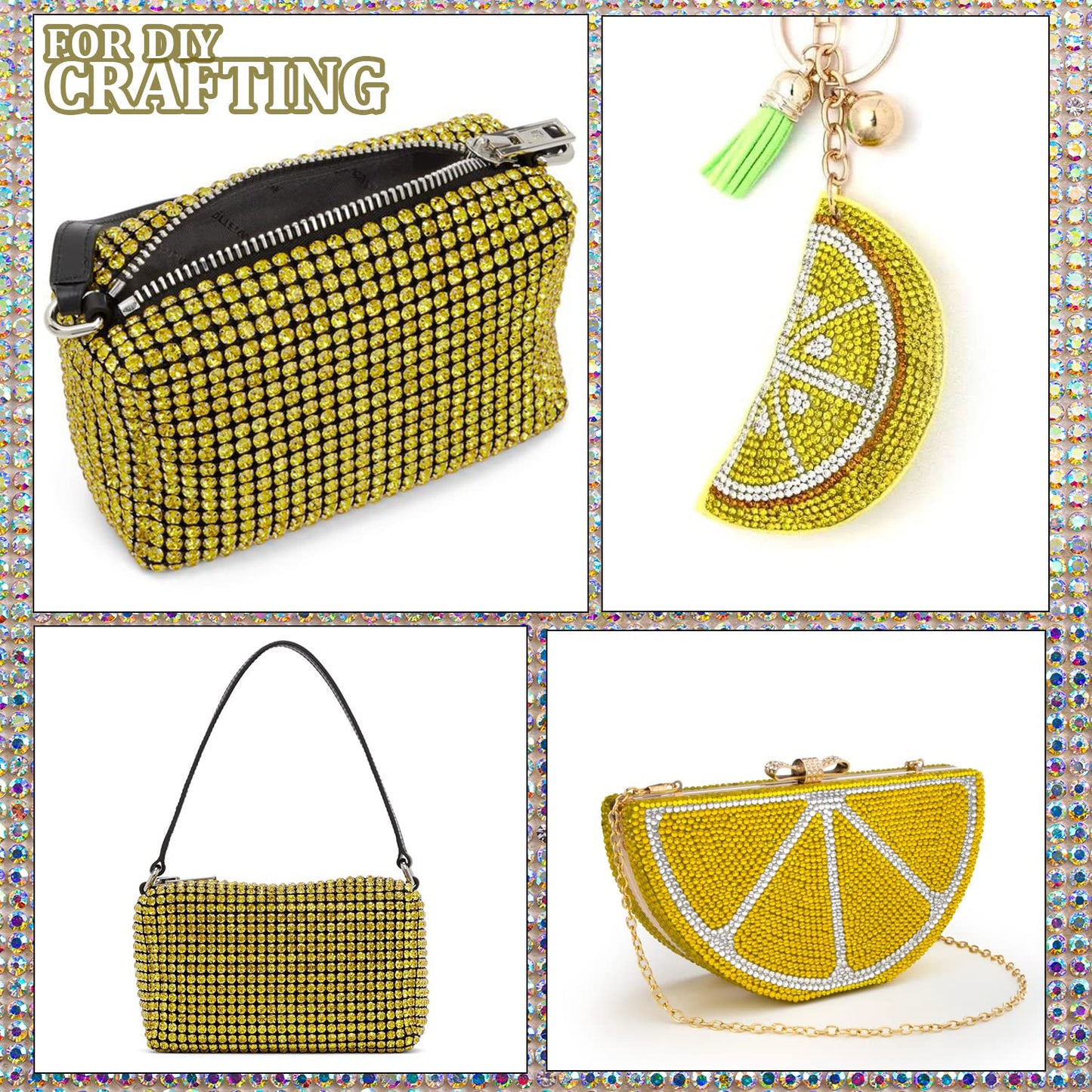 One Pack 2000 Pcs of Flatback Round Lemon Yellow Rhinestones 6 Sizes (1.5-6 mm) with Nail Art Rhinestone Picker Pencil and Tweezer for DIY and Salon Use