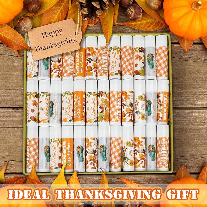 50 Pack Hello Fall Thanksgiving Party Gifts Favors Bulk Lip Balms Gifts Small Thank You Appreciation Gifts Thanksgiving Christmas Stuffers for Women Men Staff Coworkers