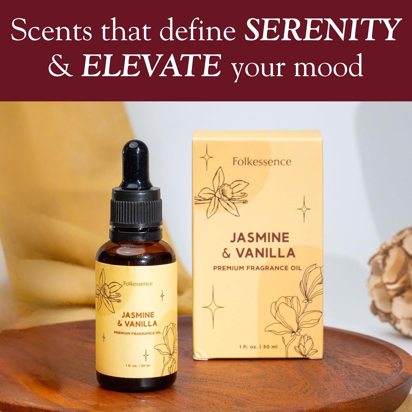 Folkulture Premium Essential Oil Blends for Diffuser for Home | 1.01 Fl Oz Vanilla Essential Oils for Aromatherapy | Jasmine Fragrance Oils for Soap & Candle Making Scents | Diffuser Oil for Massage