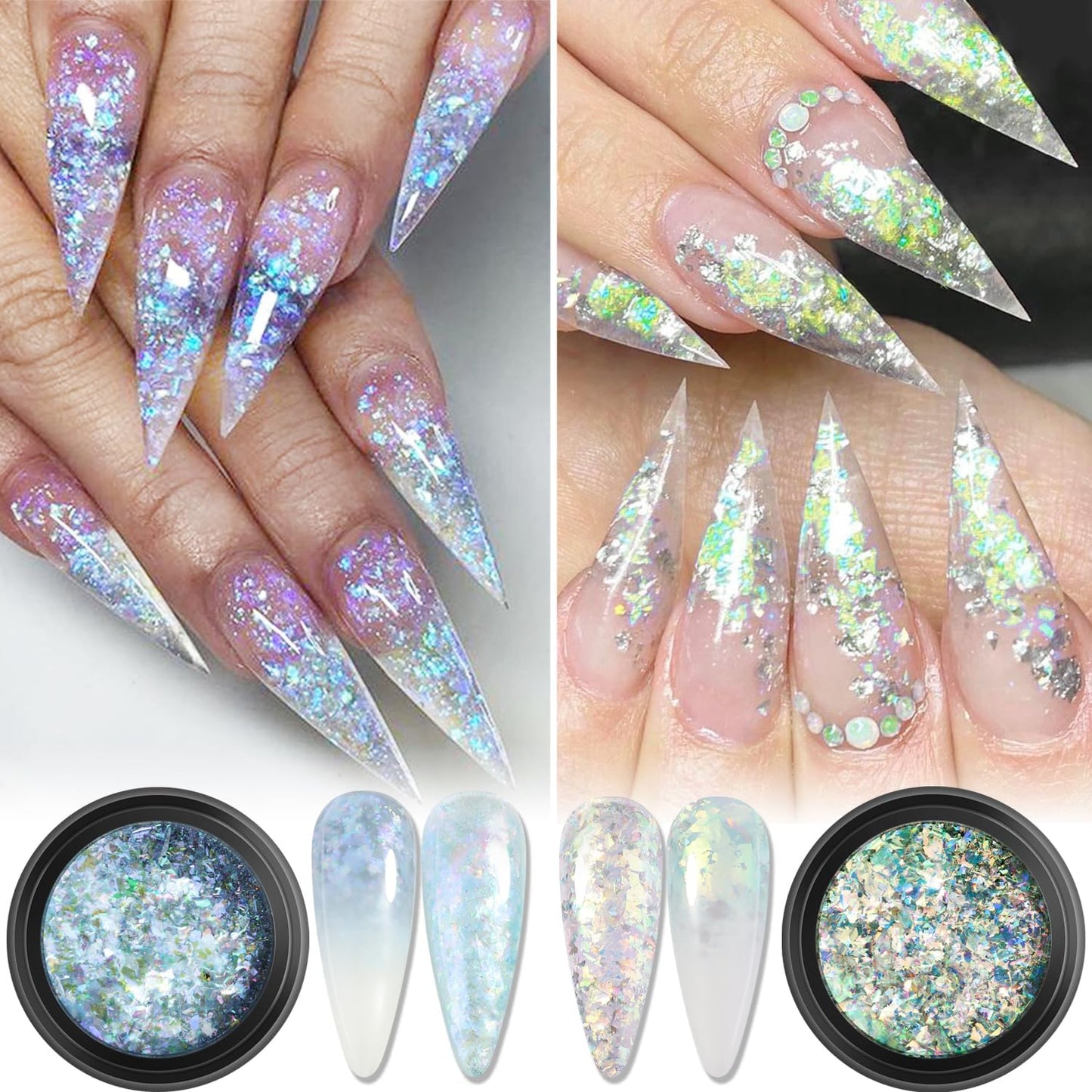 Chrome Nail Powder Set 24 Colors, Mirror Effect Gold Silver Chrome Glitter Powder White Pearl Chrome Powder Iridescent Pigment for Nails Opal Flakes Gold Leaf for Nail Art Decoration