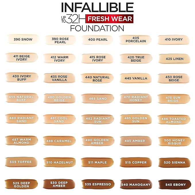 L'Oreal Paris Makeup Infallible Up to 32 Hour Fresh Wear Lightweight Foundation, 412 Warm Ivory, 1 Fl Oz, Packaging May Vary