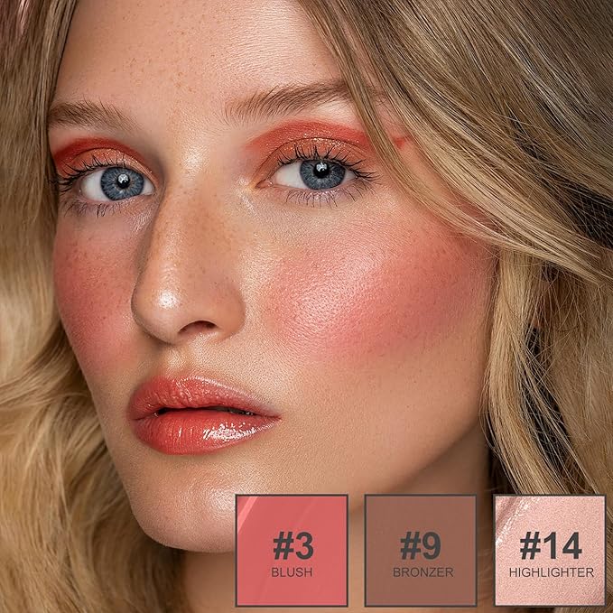 3Pcs Liquid Contour Makeup Trio with Bronzer Shade, Blush, Highlighter for Sculpted Makeup, Matte Finish Liquid Contour Set Easy to Create a Lightweight Look, Longwear Waterproof Formula (3, 9, 14)