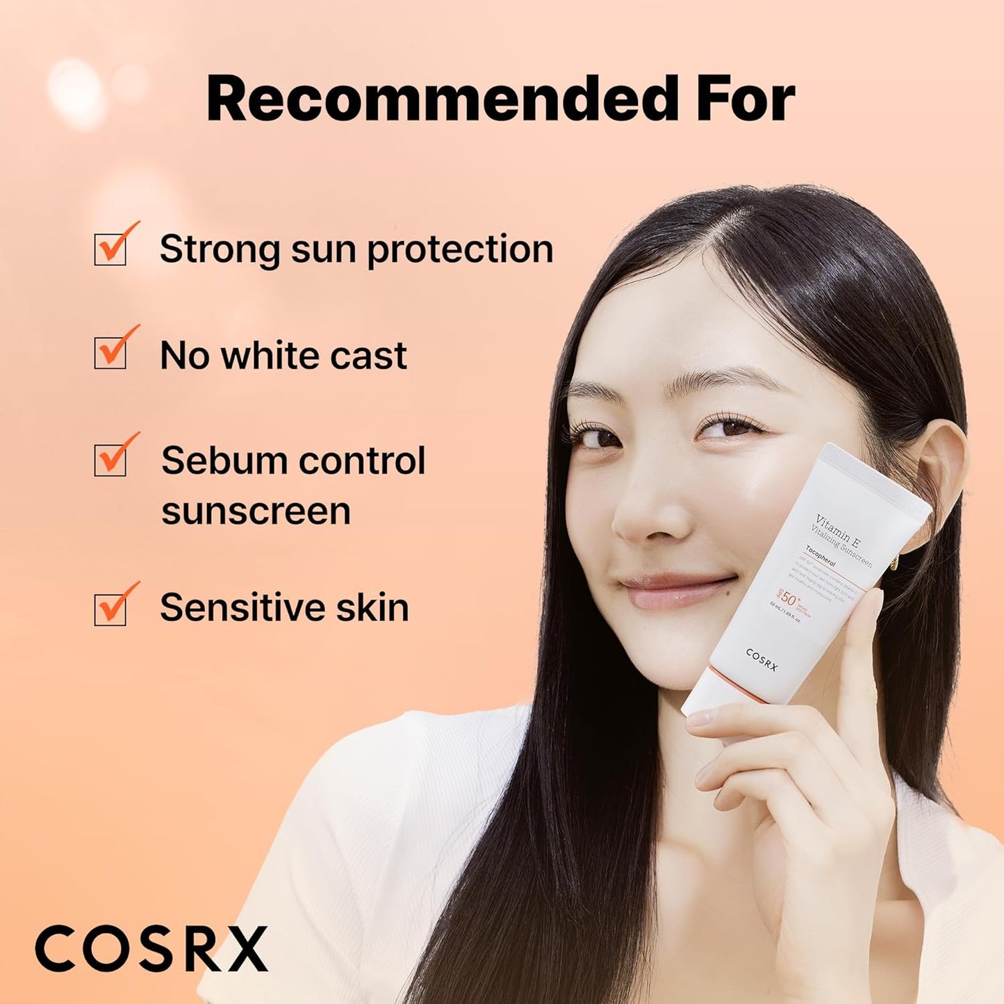 COSRX Vitamin E Vitalizing Face Sunscreen SPF 50, 1.69 fl oz, SPF Moisturizer, Lightweight under Makeup, Travel Essentials, Summer Essentials, Korean Skin Care, Korean Sunscreen for Face
