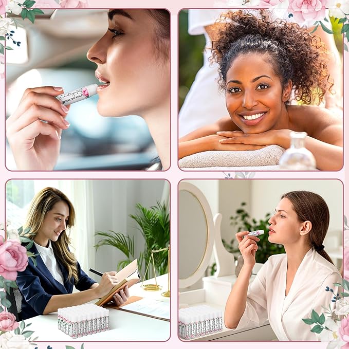 Dunzy 100 Pack Hello Fall Thanksgiving Party Gifts Bulk Lip Balms Favors Employee Appreciation Gifts Thank You Gifts Team Inspirational Gifts for Women Men Coworkers Satff Teachers(Pink Rose)