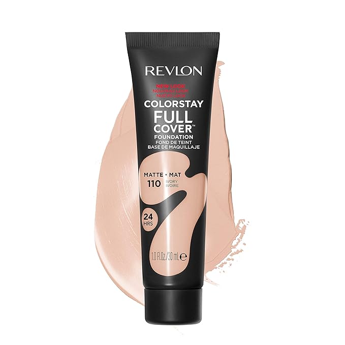Revlon ColorStay Full Cover Longwear Matte Foundation, Heat & Sweat Resistant Lightweight Face Makeup, Ivory (110), 1.0 oz