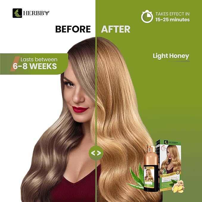 Hair Color Shampoo for Gray Hair Coverage&Color Transform with 9 Herbal Extracts –Long Lasting(6-8 Weeks),Shiny,Evenly Colored,Instant Hair Dye Shampoo&Conditioner, 500 Ml (LIGHT HONEY COLOR)