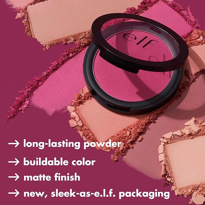 e.l.f. Primer-Infused Matte Blush, Long-Lasting, Lightweight & Buildable Powder Blush, Delivers A Matte Finish, Vegan & Cruelty-Free, Always Fresh
