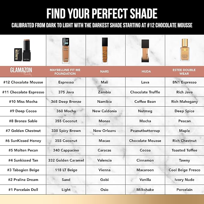 Glamazon Second to None Foundation Stick, Bronze Sable, Light-to-Full Coverage, Weightless Makeup With a Glowy Natural Finish