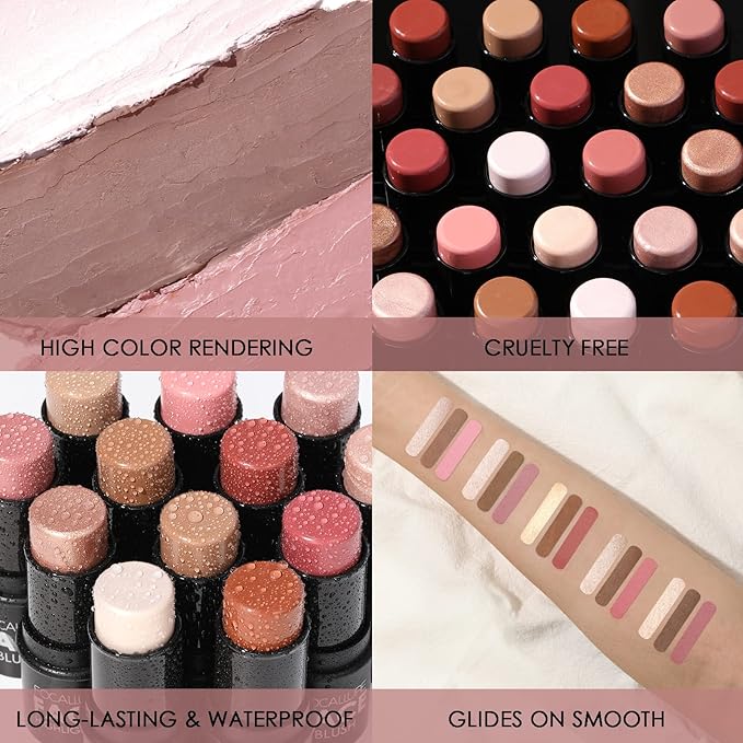 FOCALLURE 3 Pcs Cream Contour Sticks,Shades with Highlighter & Bronzer & Blush,Non-greasy Long-wear Face Contouring Pen,Easy to Sculpt the Face and Create a Lightweight Finishing Makeup,FAIR-LIGHT