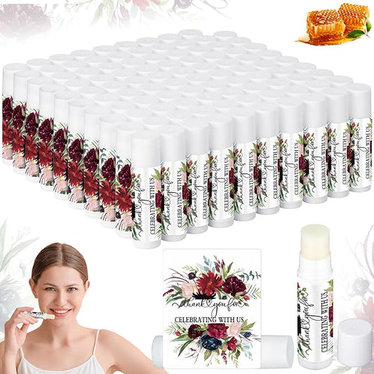 Dunzy 100 Pack Hello Fall Thanksgiving Party Gifts Bulk Lip Balms Favors Employee Appreciation Gifts Thank You Gifts Team Inspirational Gifts for Women Men Coworkers Satff Teachers(Floral)