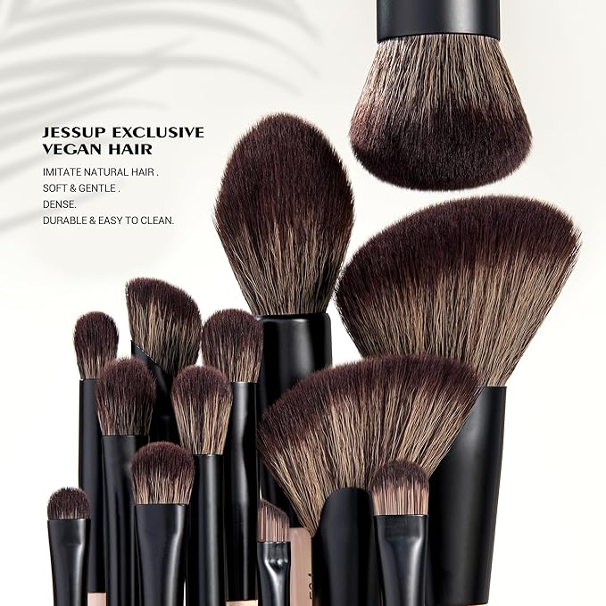 Jessup Makeup Brushes Set 7pcs Double Sided Makeup Brushes for Foundation Concealer Blush Eyeshadow Contour Bronzer Powder Blending Eyebrow Eyeliner, Cruelty-Free Make up Brushes Peach Dust T600