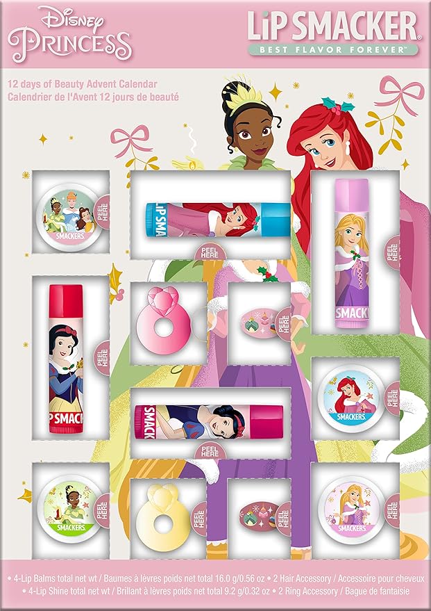 Lip Smacker Disney Princess Holiday 12 pc Advent Calendar Lip Balm & Makeup Set Girls