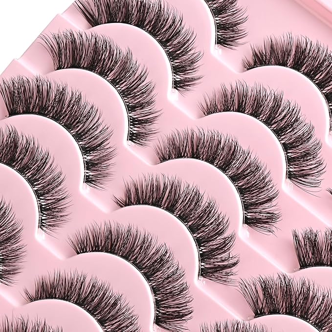 FARRED Cat Eye Lashes False Eyelashes Short Wispy Lash Strips Volume Eyelash 14 Pairs Cateye Medium Length False Clear Band Lashes Natural Looking Hybrid Clusters Full Strip Lashes (F25 | 8-14mm)