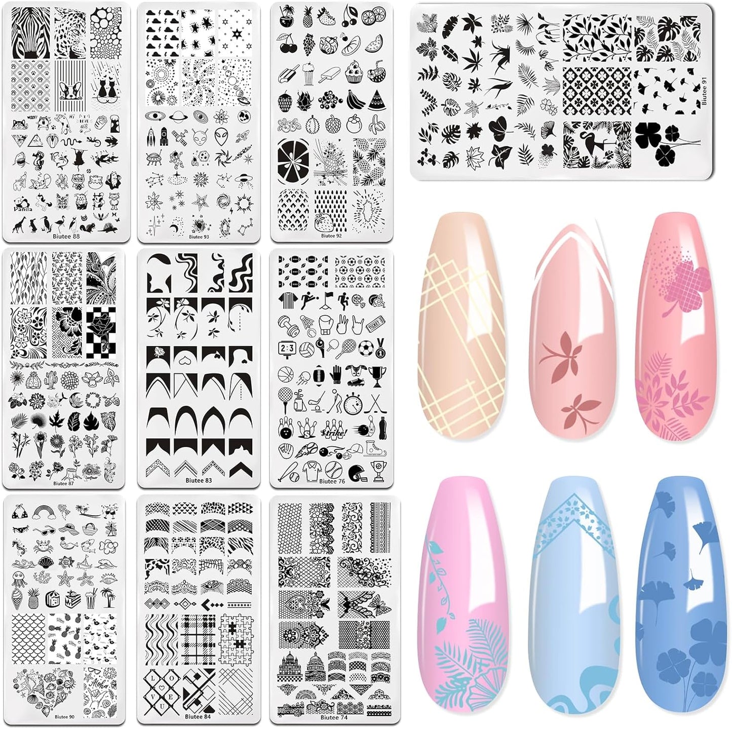 Biutee Nail Art Stamping Plates Set 10PCS French Line Stamp Templates, Nail Stamping Kit with Silicone Nail Stamper for DIY Print Manicure Salon Design Gift In Home