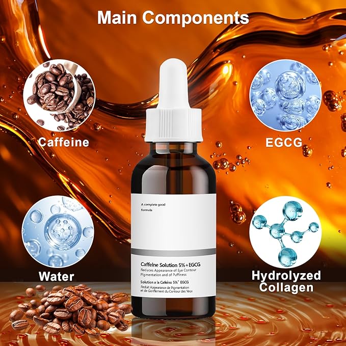 Caffeine Solution 5% + EGCG Eye Serum, 30ML Moisturizing Caffeine Eye Serum, Targets Dark Circles & Puffiness, Smooths Fine Lines