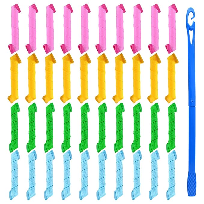 FEPITO 40 Pack Spiral Hair Curlers and Wave Styling Kit - No Heat Curlers and Hooks for All Lengths, 30cm/ 12inch