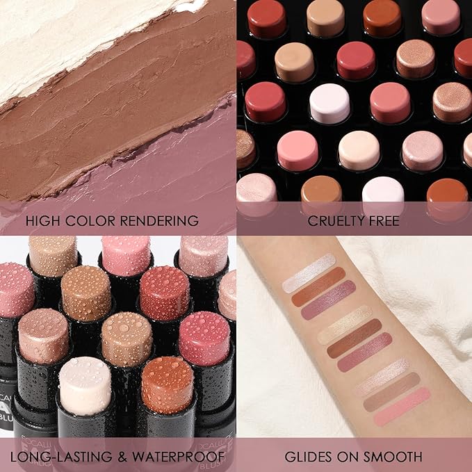 FOCALLURE 3 Pcs Cream Contour Sticks,Shades with Highlighter & Bronzer & Blush,Non-greasy Long-wear Face Contouring Pen,Easy to Sculpt the Face and Create a Lightweight Finishing Makeup,NEUTRAL