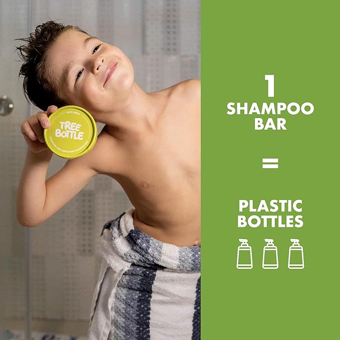 Tree Bottle Hydrolyzed Oat Protein + Aloe Vera Shampoo Bar for Kids – Gentle & Nourishing for Sensitive Scalps - Natural, Tear-Free, Sulfate & Paraben-Free - Made in USA - 4.5oz (Pack of 2)