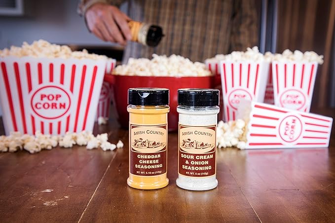 Amish Country Popcorn | Seasoning Variety Pack | Sour Cream and Onion & Cheddar Cheese Popcorn Topping | 2 Pack Flavor Variety Bundle | Old Fashioned, Non-GMO and Gluten Free