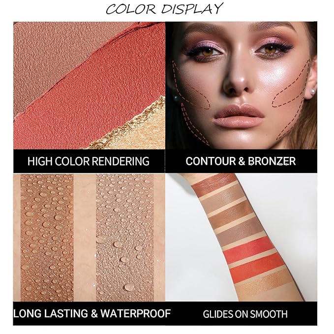 3Pcs Cream Contour Stick, with Highlighter Stick Milk Bronzer Stick Blush Stick, Face Contour Stick with Makeup Brush and Sponge, Easy to Sculpt the Face, Long Lasting, Waterproof