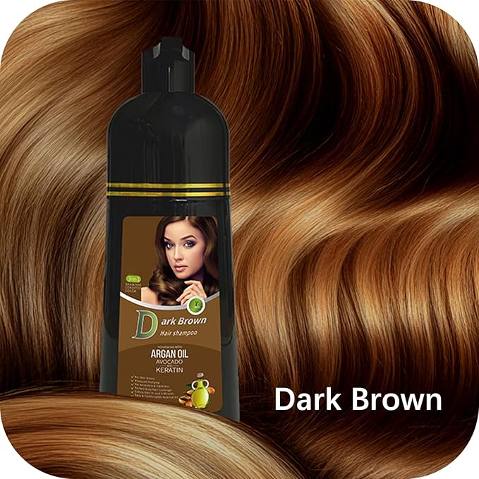 Gray Coverage Color Shampoo - 3-in-1 Color Depositing Shampoo with Herbal Formula, Ammonia-Free Hair Dye for Women & Men, Long-Lasting Root Touch Up (Dark Brown, Lasts 6 Weeks)