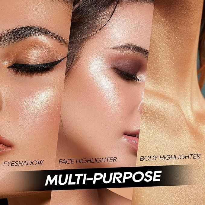Baked Highlighter Powder Palette, Makeup Highlighter Powder Palette Sheer Shimmering Finish Face Highlighters Makeup Iluminadores de Maquillaje #05 Gold Brown
