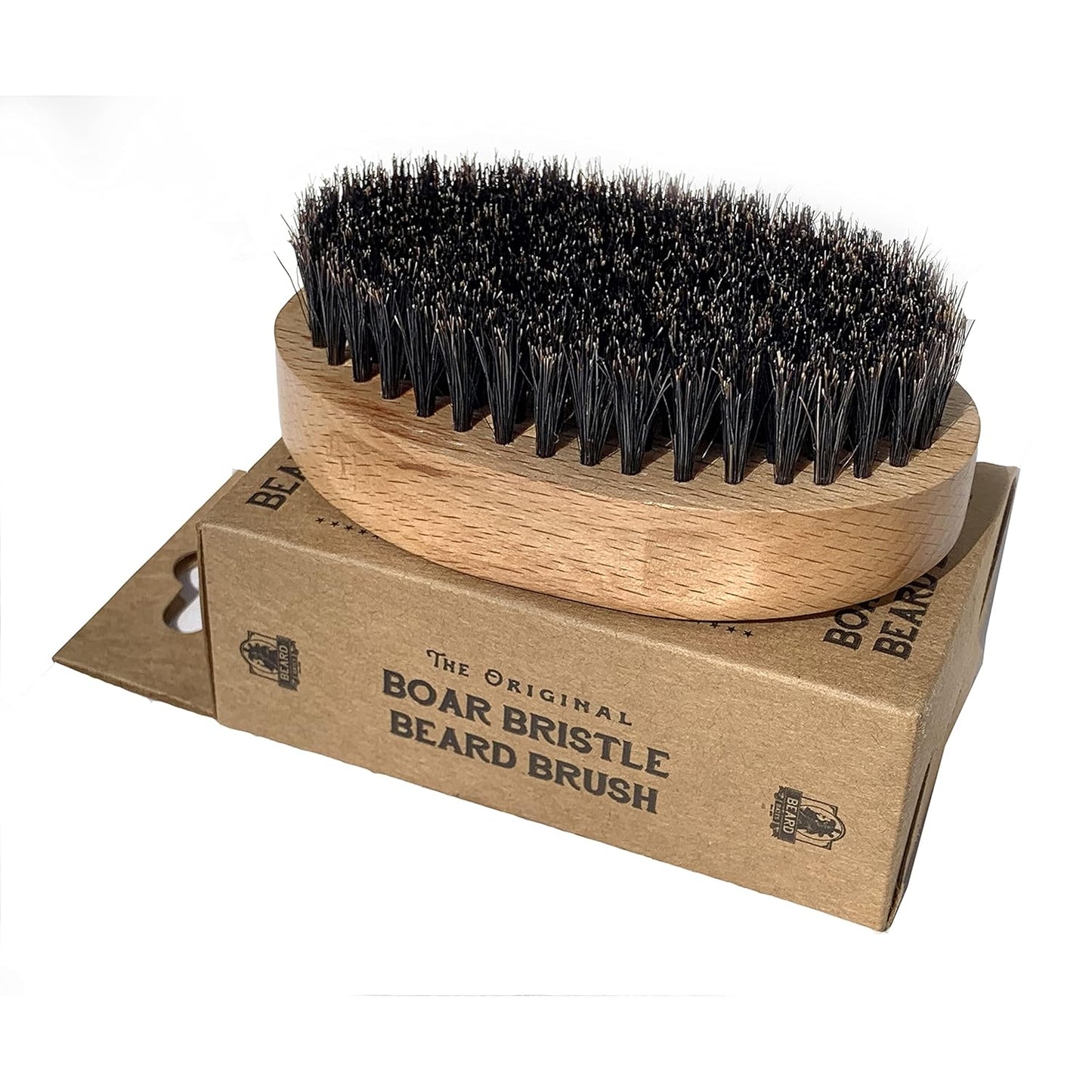 Beard & Bates Boar Bristle Beard Brush | Handcrafted, Large Full Size, Firm Bristles, Beech Wood Handle