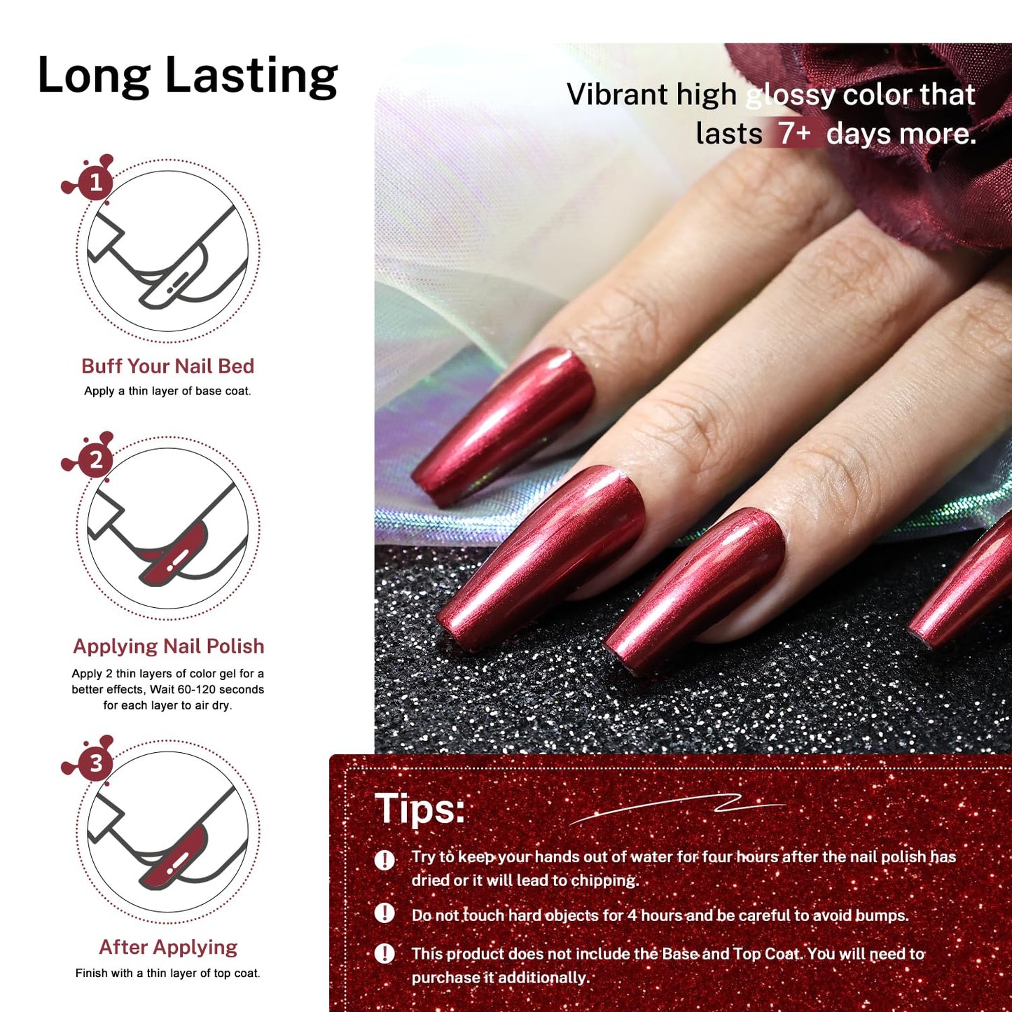 16.5ml Red Glitter Nail Polish Large Volume Quick Dry Nail Polish, Long Lasting Shine, Fingernail Toenail Nail Art DIY Home Travel Nail Art Gift