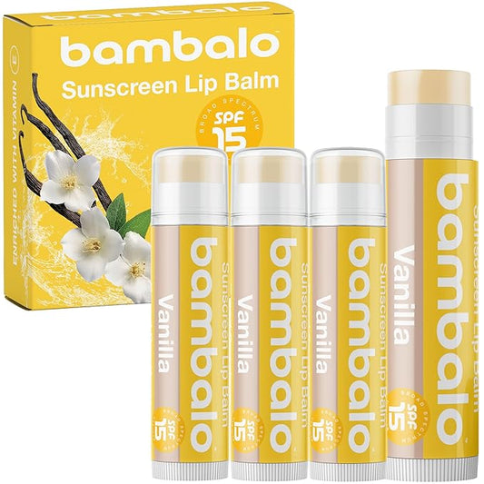4-Pack Vanilla SPF 15 Lip Balm - Organic Ingredients, Broad Spectrum UVA/UVB Protection - Hydrating & Moisturizing, USA Made