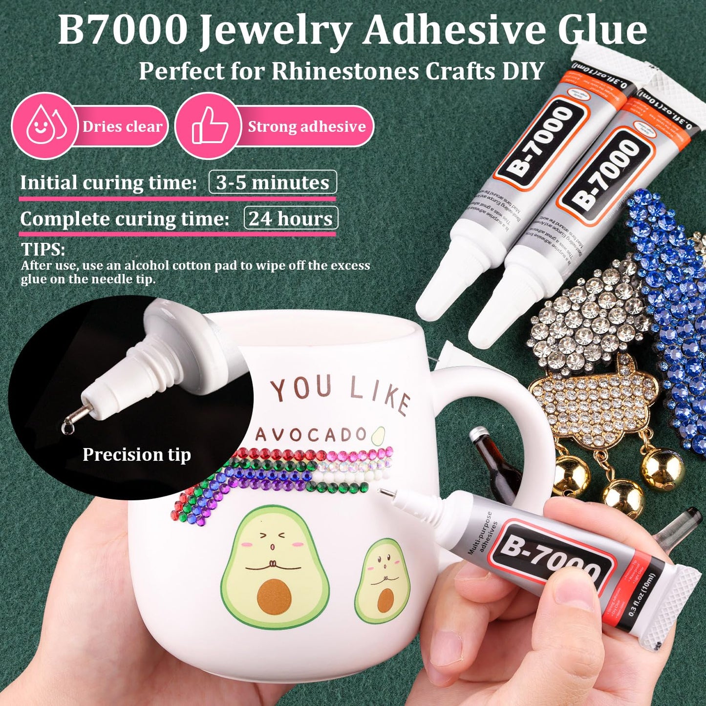 Resin Rhinestones for Crafting with B7000 Jewelry Glue, 2 Boxes Clear+Mix Colors Flatback Crystals with 3Pcs 10ml Glue for Bedazzling Crafts DIY Nail Art Makeup, Gems for Clothing Shoes