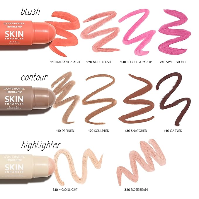 CoverGirl Trublend Skin Enhancer Contour Stick Balm, 120 Sculpted, Vegan Formula, Easy to Use, Glides on Effortlessly, Non-Greasy, Doesn't Crease, 0.21oz