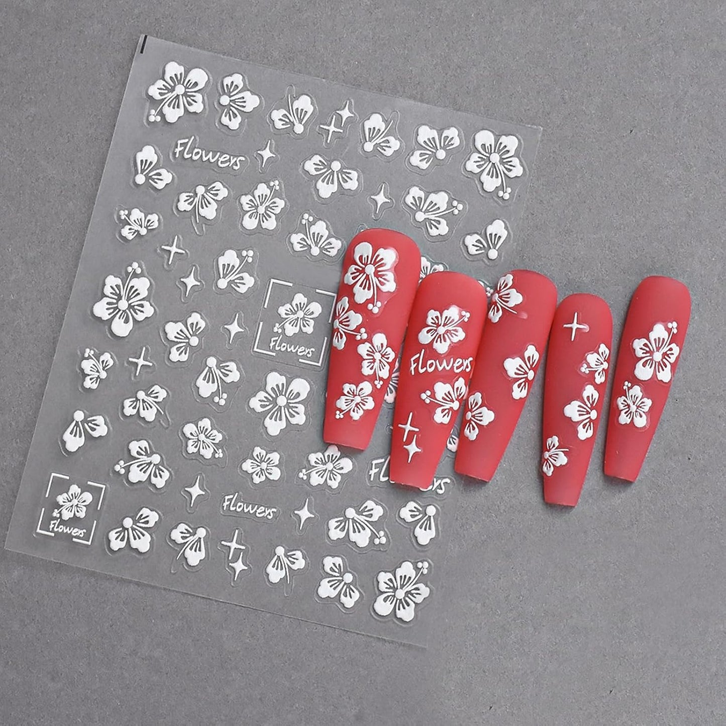 Flower Nail Stickers 5D Embossed Hollow Out Flower Nail Decals Pink Purple White Floral Designs Summer Cute Flowers Decals Pegatinas Uñas for Women DIY Manicure Decoration Accessories 3Sheets
