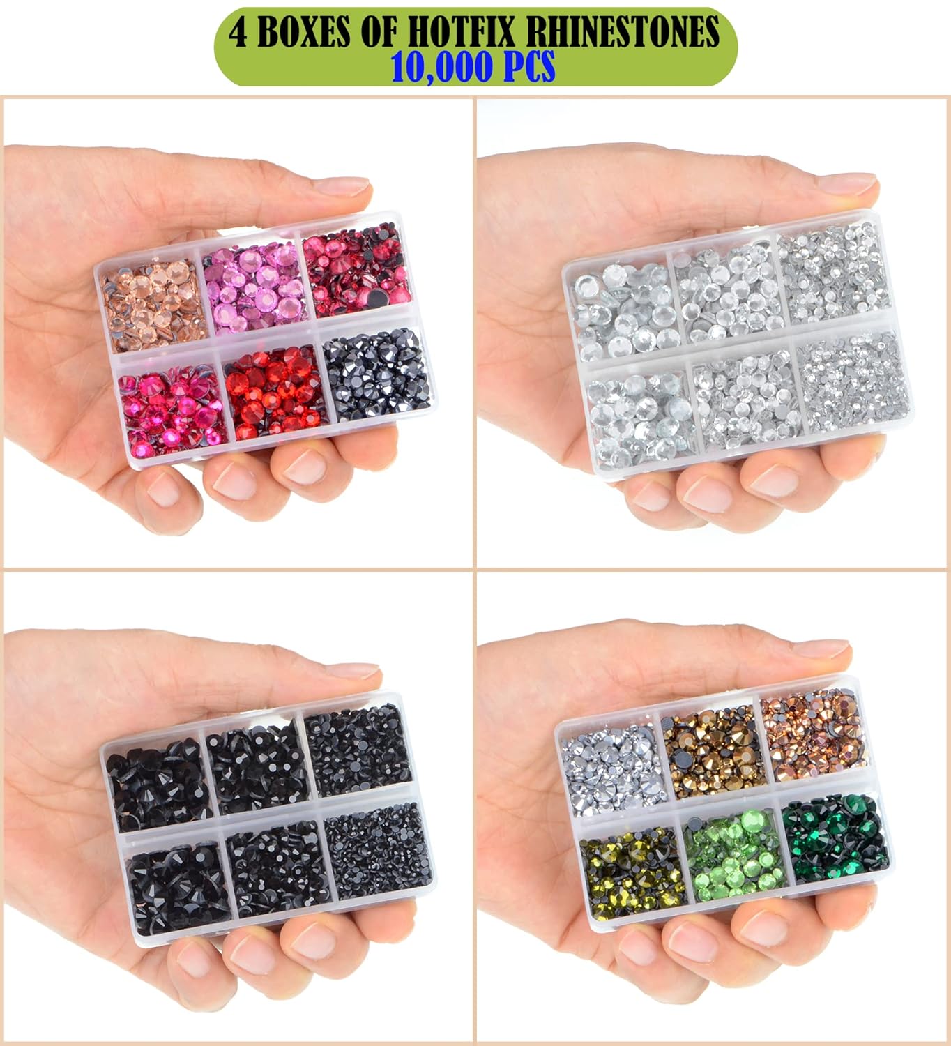 LPBeads 10000pcs Hotfix Rhinestones Flatback Glass Crystal Clear Black and 12 Mixed Color Rhinestone with Tweezers and Picking Pen for Crafts Clothes Nail Art