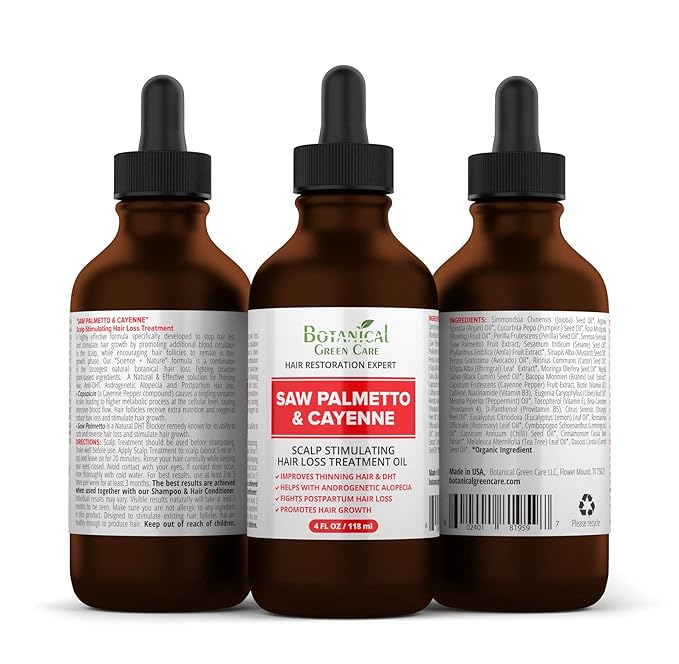 Saw Palmetto & Cayenne Hair Serum, Hair Growth Oil. Made in USA