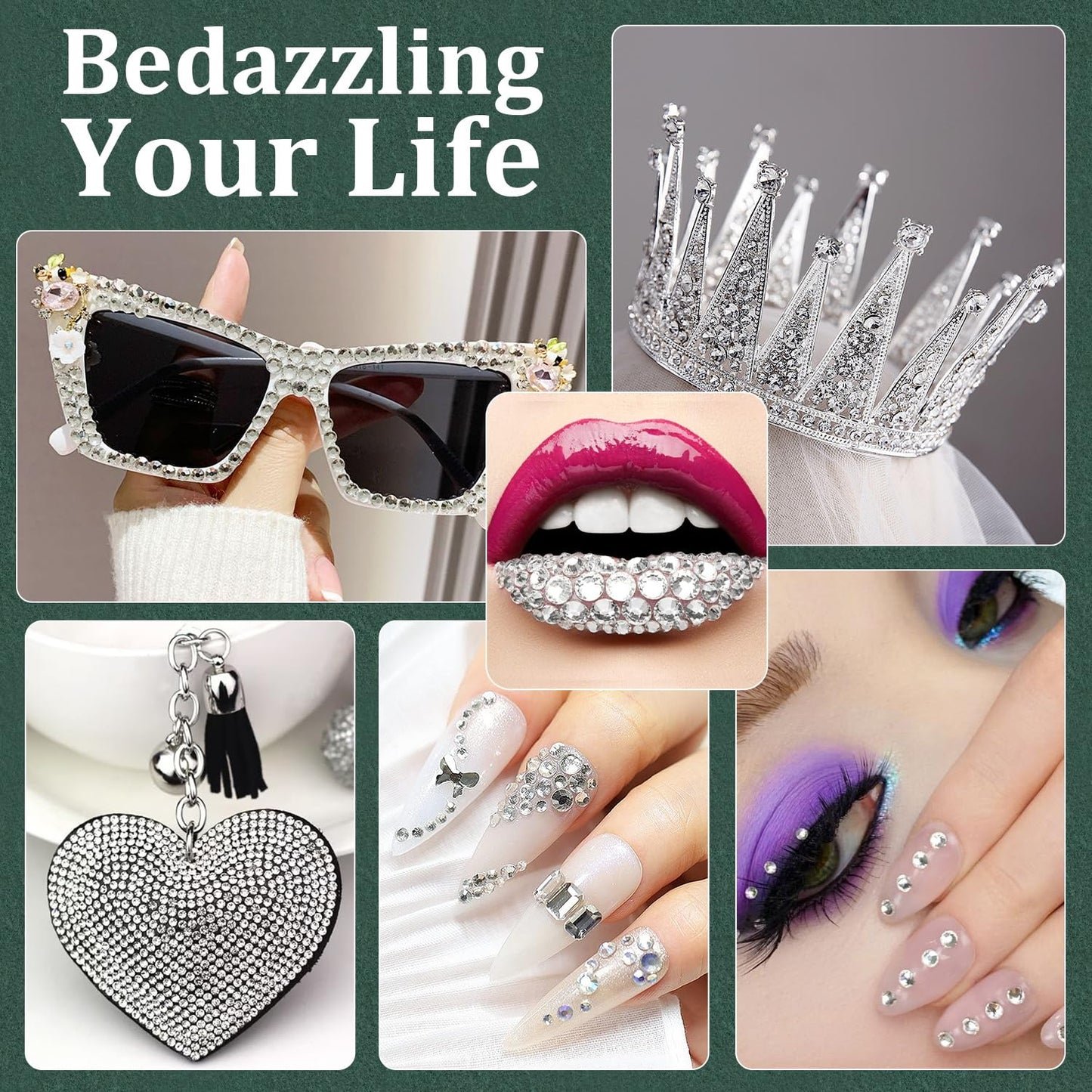 Resin Rhinestones for Crafting with B7000 Jewelry Glue, 2 Boxes Silver Clear Flatback Crystals with 3Pcs 10ml Glue for Bedazzling Crafts DIY Nail Art Makeup，Gems for Clothing Shoes