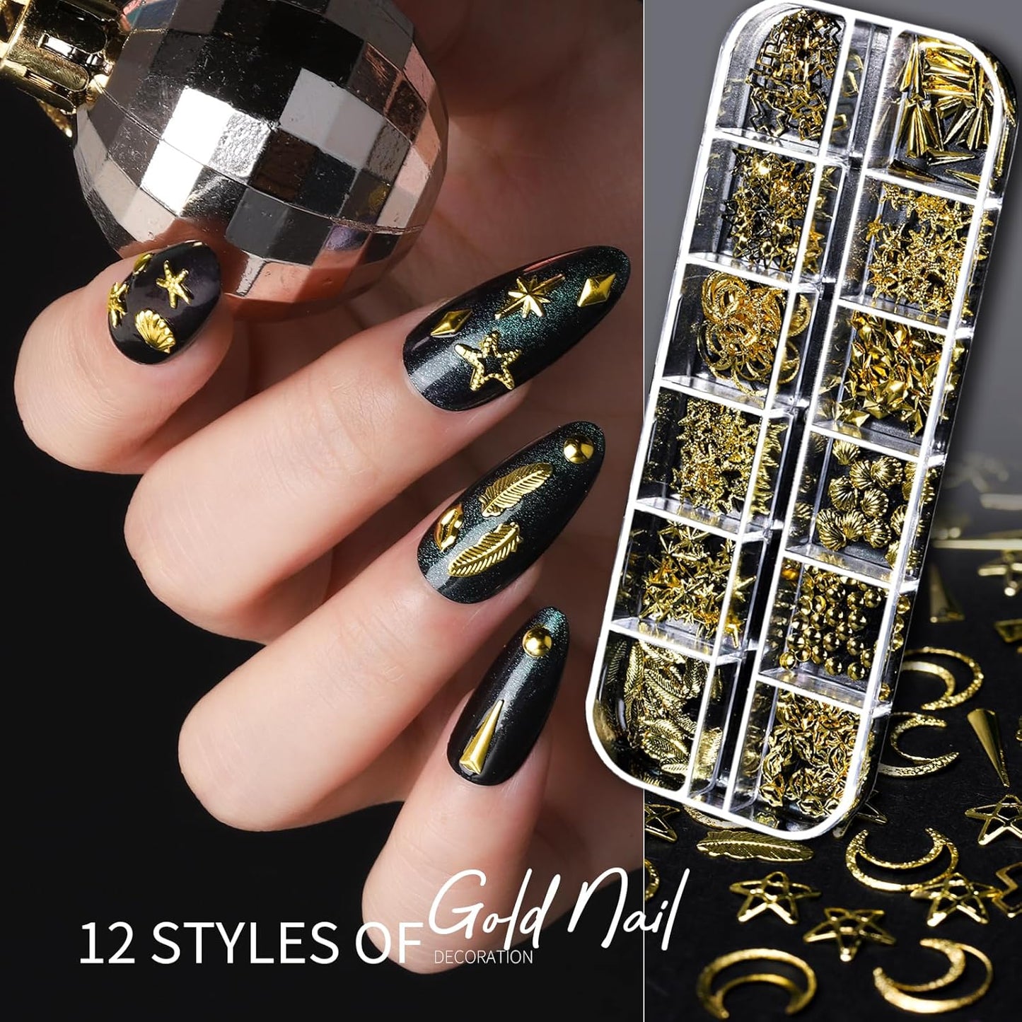 Teenitor Nail Charms Nail Gems with 15 Sheets Gold Nail Stickers, 6 Boxes of Rhinestones for Nails Art Tools, 3D Nail Decals Pearls for Nails