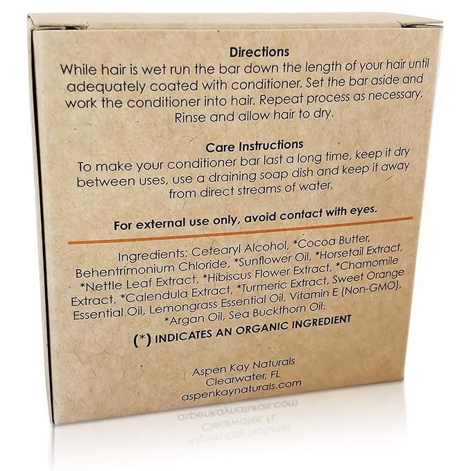 Aspen Kay Naturals Conditioner Bar, Lemongrass, 2.3 Ounce. Made With Natural & Organic Ingredients, All Hair Types including frizzy hair, Sulfate-Free, Cruelty-Free & Vegan