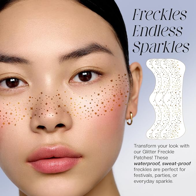 Glitter Freckles Face Tattoo, 10 Pcs Silver Face Glitter Freckles for Women, Festival Outfits for Women Rave Accessories Fake Tattoos, Sparkle Makeup Patches, Waterproof Speckles Patches,Mini Makeup