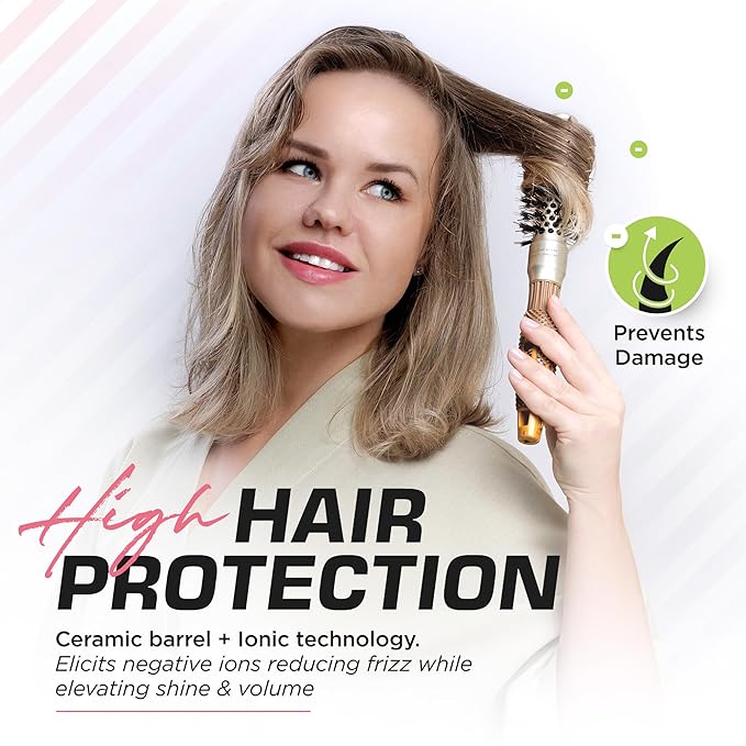 Fagaci Small Round Brush with Natural Boar Bristle for Blow Drying, Hair Styling, and Volume | Nano Technology Ceramic + Ionic for Healthy Hair