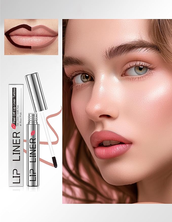 Erinde Lip Liner Peel Off Lip Stain, Long Wear Tattoo Lip Liner with Tweezer, Matte Peel Off Lipliner Stain, Long Lasting, Waterproof, Transfer-proof, Easy to Use & Natural Finish, Rose Pink