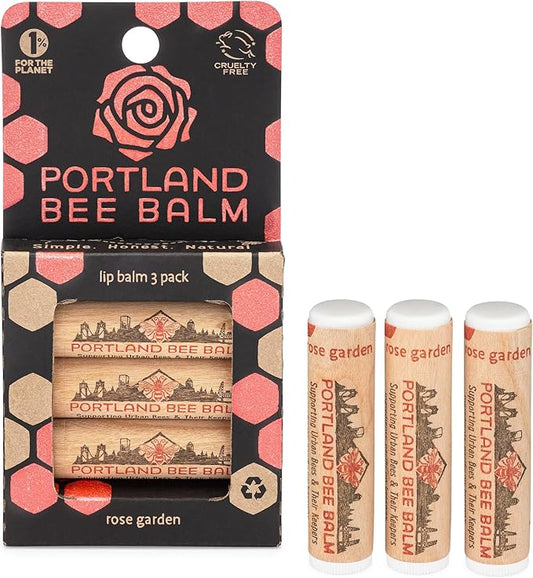 Portland Bee Balm All Natural Handmade Beeswax Based Lip Balm, Rose Garden 3 Count