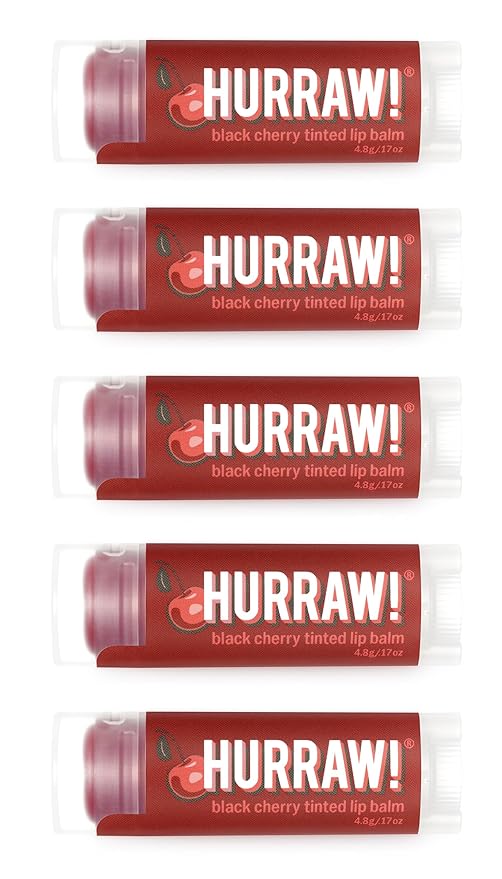 Hurraw! Black Cherry Tinted Lip Balm, 5 Pack: (Sheer Red Tint) Organic, Certified Vegan, Cruelty and Gluten Free. Non-GMO, 100% Natural Ingredients. Bee, Shea, Soy and Palm Free. Made in USA
