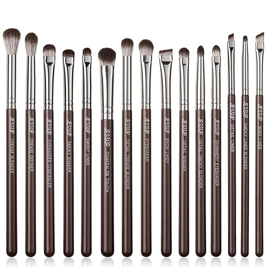 Jessup Eye Makeup Brushes Set Professional 15pcs Brown Eyeshadow Brush Eyebrow Concealer Eyeliner Blending Brush for Makeup Premium Synthetic Eye Brush Set, T499