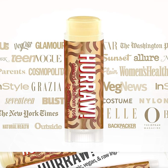 Hurraw! Almond, Cardamom, Rose (Vata) Lip Balm, 2 Pack: Organic, Certified Vegan, Cruelty and Gluten Free. Non-GMO, 100% Natural Ingredients. Bee, Shea, Soy and Palm Free. Made in USA