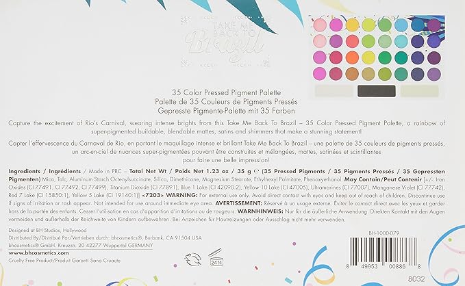 bh Cosmetics, 35 Color Eyeshadow Palette, Take Me Back To Brazil, Pressed Pigment, 8.3 oz