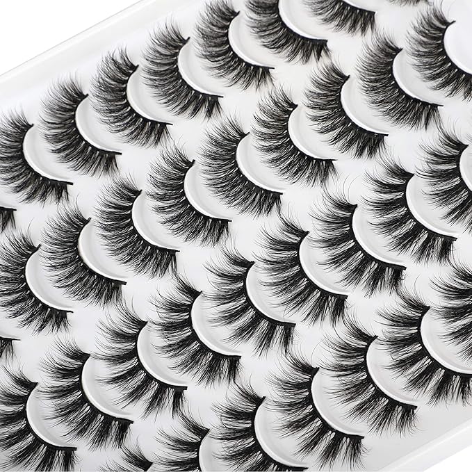 JIMIRE 20 Pairs False Eyelashes 2 Styles Mixed Fluffy Eyelashes Natural Volume Wispy Faux Mink Lashes Pack