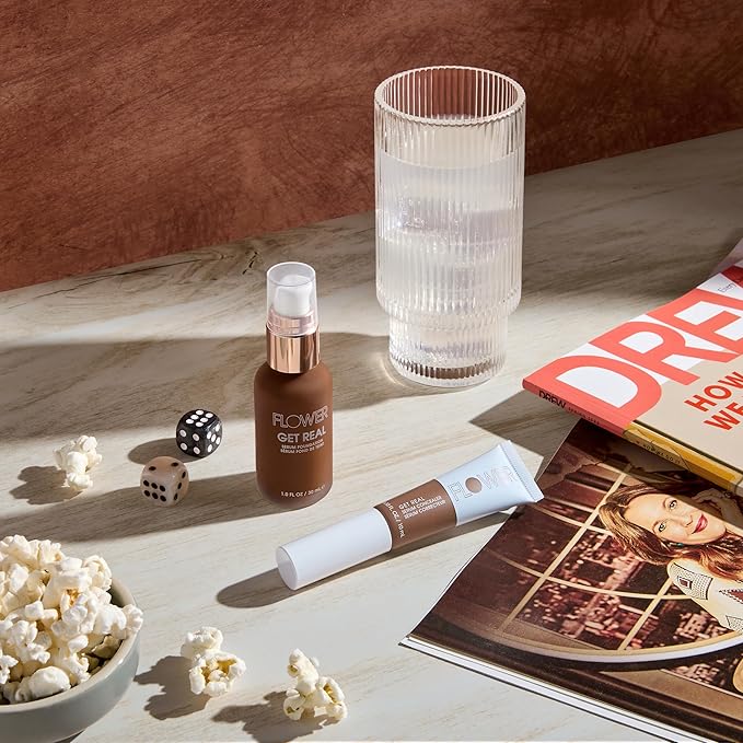 FLOWER BEAUTY By Drew Barrymore Get Real Serum Concealer - Brightens Skin + Blurs Blemishes - Hydrating Serum- Medium Honey